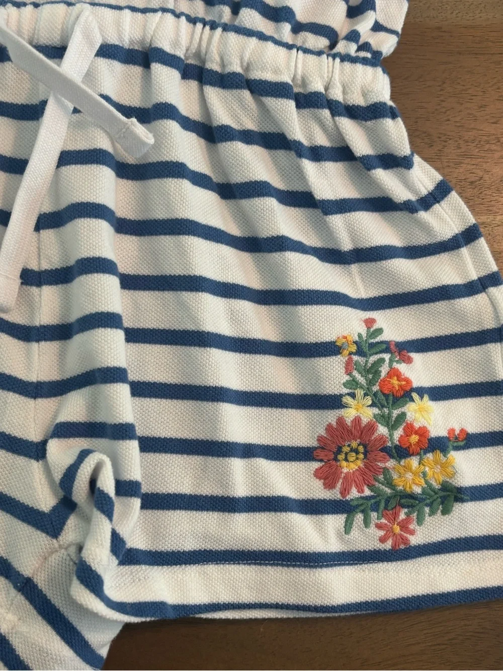 Ralph Lauren Girls White & Blue Striped Floral Polo Romper - S/P (7) NWT
